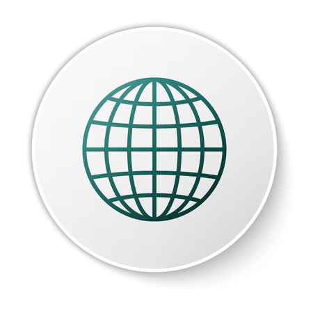 Green Earth globe icon isolated on white background. Green circle button. Vector Illustrationのイラスト素材
