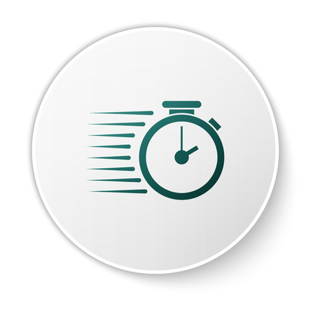 Green Stopwatch icon isolated on white background. Time timer sign. Green circle button. Vector Illustrationのイラスト素材