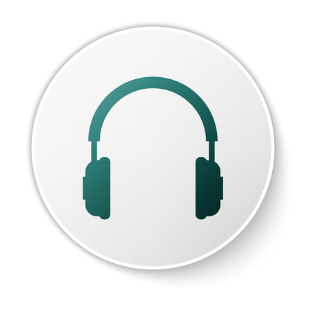 Green Headphones icon isolated on white background. Earphones sign. Concept object for listening to music, service, communication and operator. Green circle button. Vector Illustrationのイラスト素材