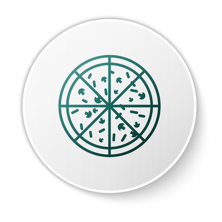 Green Pizza icon isolated on white background. White circle button. Vector Illustrationのイラスト素材