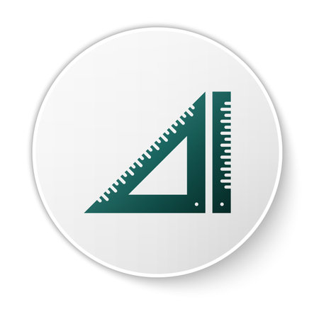 Green Triangular ruler icon isolated on white background. Straightedge symbol. Geometric symbol. White circle button. Vector Illustrationのイラスト素材