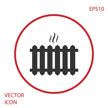 Grey Heating radiator icon isolated on white background. Red circle button. Vector Illustrationのイラスト素材
