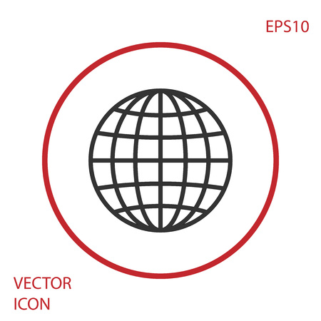 Grey Earth globe icon isolated on white background. Red circle button. Vector Illustrationのイラスト素材
