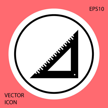 Black Triangular ruler icon isolated on red background. Straightedge symbol. Geometric symbol. White circle button. Vector Illustrationのイラスト素材