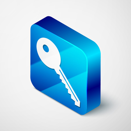 Isometric Key icon isolated on white background. Blue square button. Vector Illustrationのイラスト素材