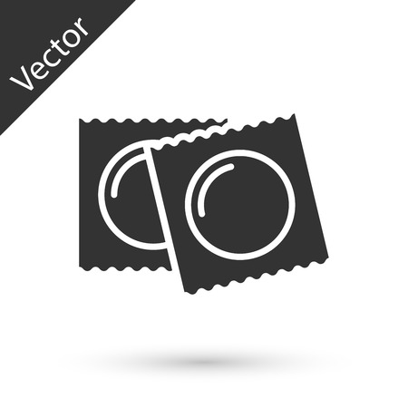 Grey Condoms in package safe sex icon isolated on white background. Safe love symbol. Contraceptive method for male.  Vector Illustrationのイラスト素材