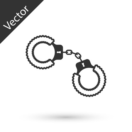 Grey Sexy fluffy handcuffs icon isolated on white background. Handcuffs with fur. Fetish accessory. Sex shop stuff for sadist and masochist.  Vector Illustrationのイラスト素材