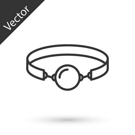 Grey Silicone ball gag with a leather belt icon isolated on white background. Fetish accessory. Sex toy for men and woman.  Vector Illustrationのイラスト素材
