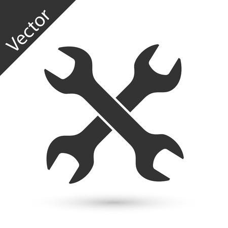 Grey Crossed wrenchs icon isolated on white background. Spanner repair tool. Service tool symbol.  Vector Illustrationのイラスト素材