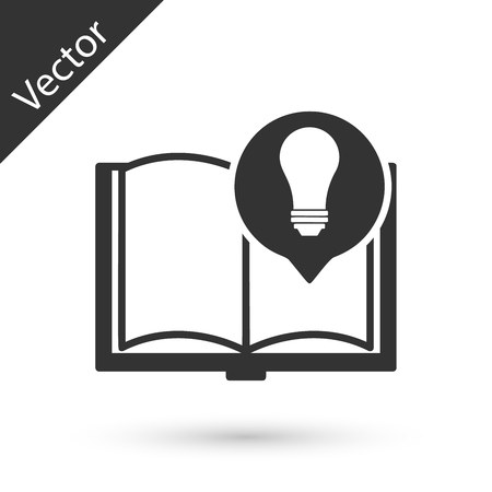 Grey Interesting facts icon isolated on white background. Book or article and light bulb.  Vector Illustrationのイラスト素材