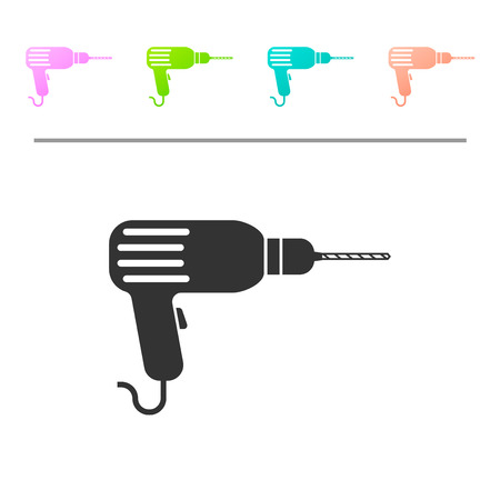 Grey Drill machine icon isolated on white background. Set icon in color buttons. Vector Illustrationのイラスト素材