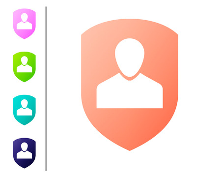 Coral User protection icon isolated on white background. Secure user login, password protected, personal data protection, authentication icon. Set icon in color buttons. Vector Illustrationのイラスト素材