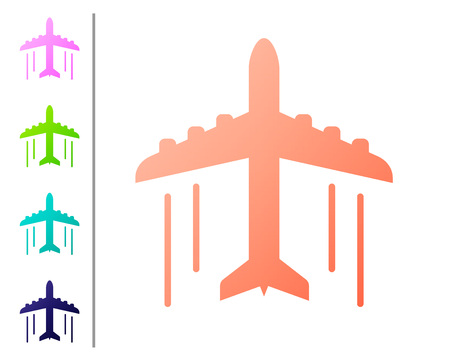 Coral Plane icon isolated on white background. Flying airplane icon. Airliner sign. Set icon in color buttons. Vector Illustrationのイラスト素材