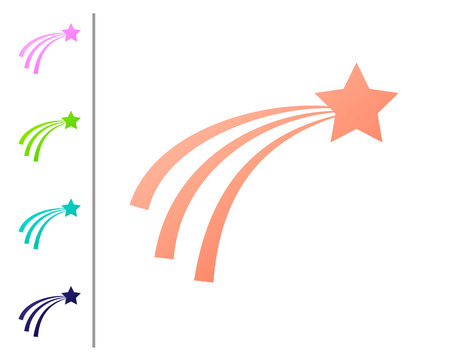 Coral Falling star icon isolated on white background. Shooting star with star trail. Meteoroid, meteorite, comet, asteroid, star icon. Set color icons. Vector Illustrationのイラスト素材