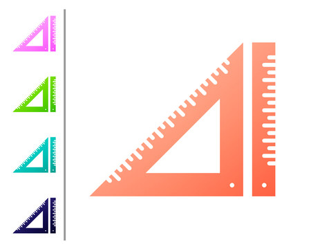 Coral Triangular ruler icon isolated on white background. Straightedge symbol. Geometric symbol. Set color icons. Vector Illustrationのイラスト素材