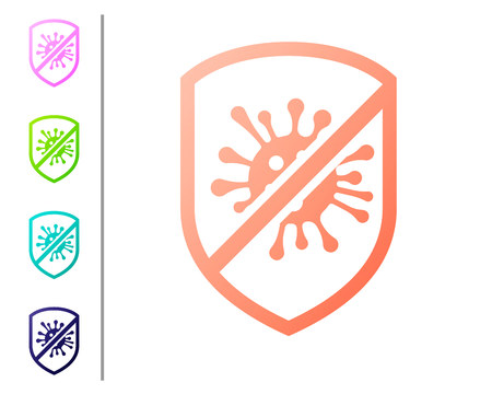 Coral Stop virus, bacteria, germs and microbe icon isolated on white background. Antibacterial and antiviral defence, protection infection. Set color icons. Vector Illustrationのイラスト素材