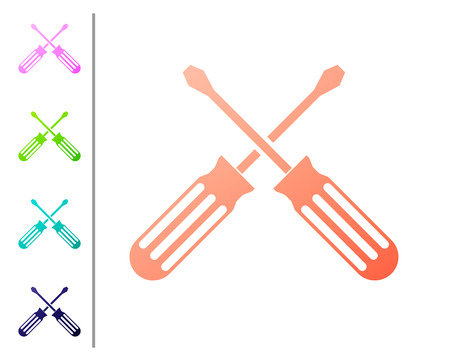 Coral Crossed screwdrivers icon isolated on white background. Service tool symbol. Set color icons. Vector Illustrationのイラスト素材