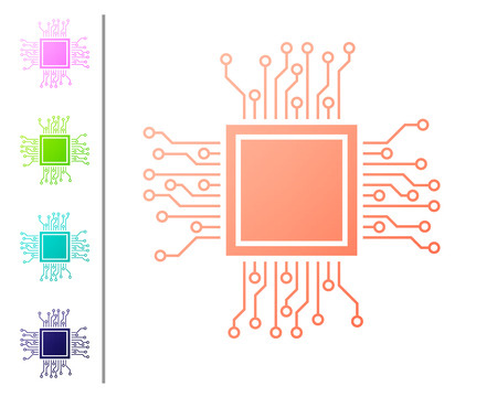 Coral Processor icon isolated on white background. CPU, central processing unit, microchip, microcircuit, computer processor, chip. Set color icons. Vector Illustrationのイラスト素材
