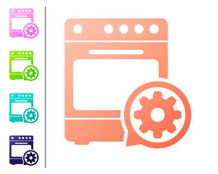 Coral Oven and gear icon isolated on white background. Adjusting app, service concept, setting options, maintenance, repair, fixing. Set color icons. Vector Illustrationのイラスト素材