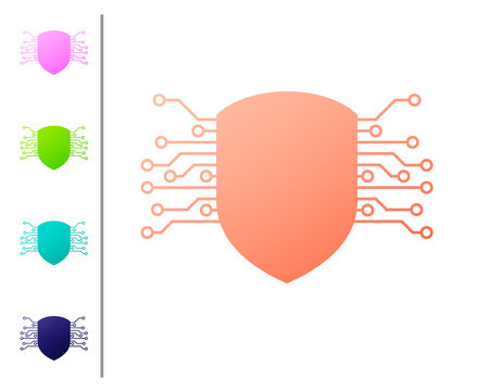 Coral Cyber security icon isolated on white background. Shield sign. Safety concept. Digital data protection. Set color icons. Vector Illustrationのイラスト素材