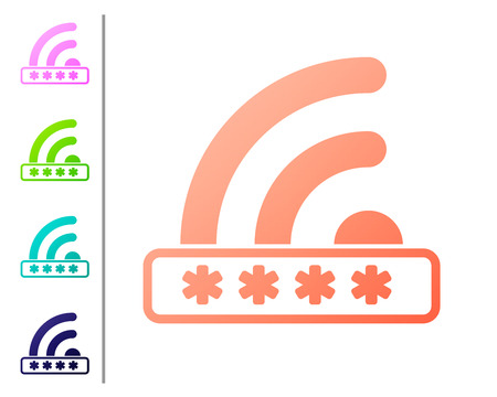 Coral Wifi locked sign icon isolated on white background. Password wireless symbol. Wireless Network icon. Wifi zone. Limited access. Set color icons. Vector Illustrationのイラスト素材