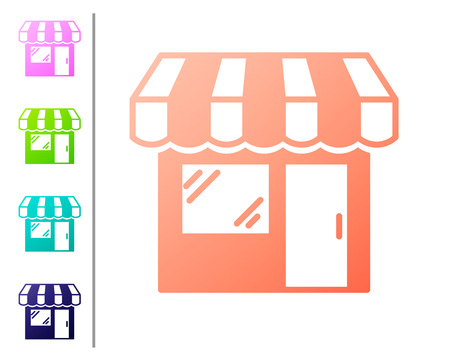 Coral Shopping building or market store icon isolated on white background. Shop construction. Set color icons. Vector Illustrationのイラスト素材