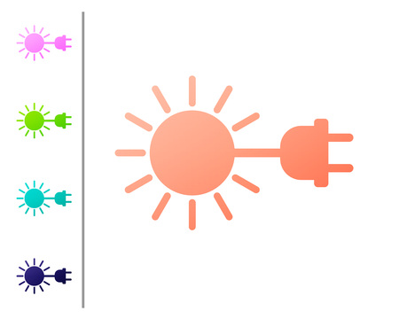 Coral Sun with electric plug icon isolated on white background. Energy saving concept. Set color icons. Vector Illustrationのイラスト素材