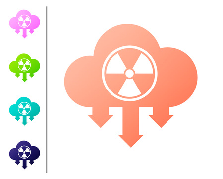 Coral Acid rain and radioactive cloud icon isolated on white background. Effects of toxic air pollution on the environment. Set color icons. Vector Illustrationのイラスト素材