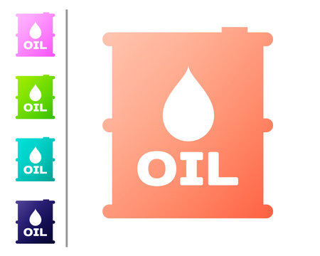 Coral Oil barrel icon isolated on white background. Oil drum container. For infographics, fuel, industry, power, ecology. Set color icons. Vector Illustrationのイラスト素材