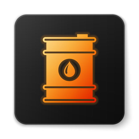 Orange glowing Barrel oil icon isolated on white background. Black square button. Vector Illustrationのイラスト素材