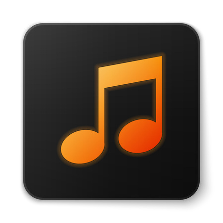 Orange glowing Music note, tone icon isolated on white background. Black square button. Vector Illustrationのイラスト素材