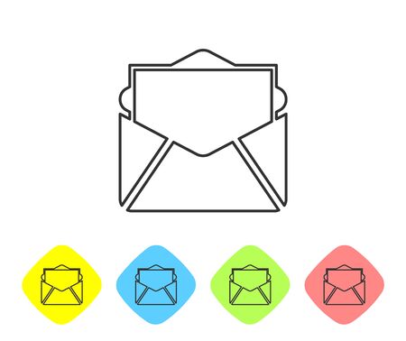 Grey Mail and e-mail line icon isolated on white background. Envelope symbol e-mail. Email message sign. Set icon in color rhombus buttons. Vector Illustrationのイラスト素材