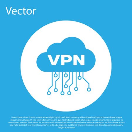 Blue Cloud VPN interface icon isolated on blue background. Software integration. White circle button. Vector Illustrationのイラスト素材