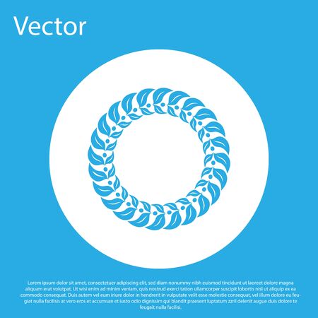 Blue Laurel wreath icon isolated on blue background. Triumph symbol. White circle button. Vector Illustrationのイラスト素材
