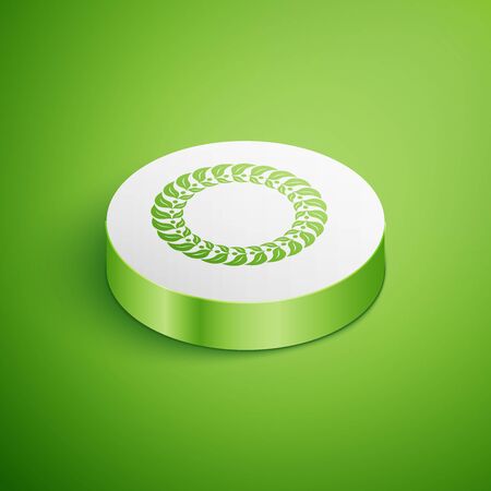 Isometric Laurel wreath icon isolated on green background. Triumph symbol. White circle button. Vector Illustrationのイラスト素材