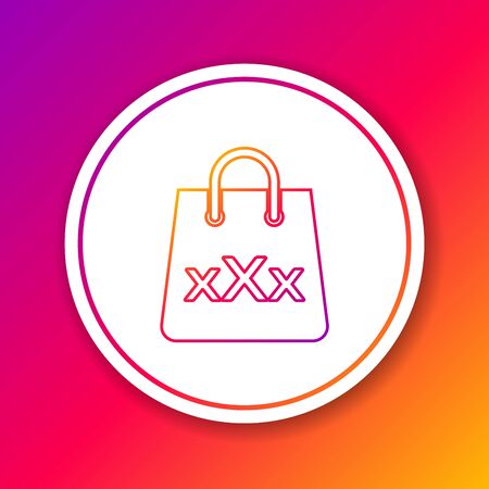 Color line Shopping bag with a triple X icon isolated on color background. Circle white button. Vector Illustrationのイラスト素材