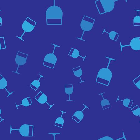 Blue Wine glass icon isolated seamless pattern on blue background. Wineglass icon. Goblet symbol. Glassware sign. Vector Illustrationのイラスト素材
