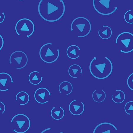 Blue Video play button like simple replay icon isolated seamless pattern on blue background. Vector Illustrationのイラスト素材