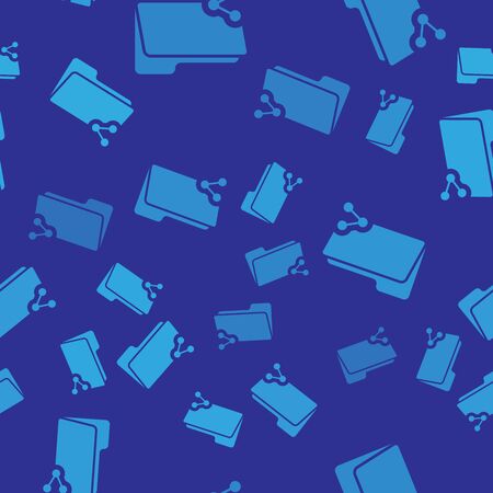 Blue Share folder icon isolated seamless pattern on blue background. Folder sharing. Folder transfer sign. Vector Illustrationのイラスト素材