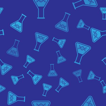 Blue DNA research, search icon isolated seamless pattern on blue background. Genetic engineering, genetics testing, cloning, paternity testing. Vector Illustrationのイラスト素材