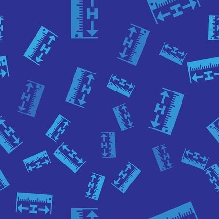 Blue The measuring height and length icon isolated seamless pattern on blue background. Ruler, straightedge, scale symbol. Vector Illustrationのイラスト素材