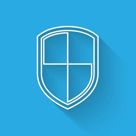 White Shield icon isolated with long shadow. Guard sign. Vector Illustrationのイラスト素材
