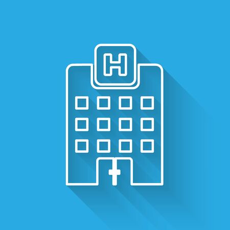White Medical hospital building with cross icon isolated with long shadow. Medical center. Health care. Vector Illustrationのイラスト素材