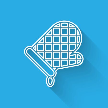 White Oven glove line icon isolated with long shadow. Kitchen potholder sign. Cooking glove. Vector Illustrationのイラスト素材