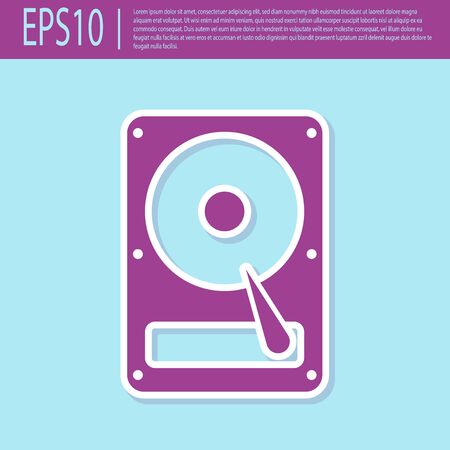 Retro purple Hard disk drive HDD icon isolated on turquoise background. Flat design. Vector Illustrationのイラスト素材
