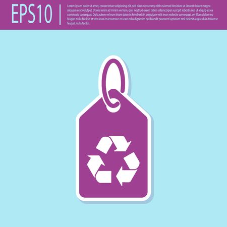 Retro purple Tag with recycle symbol icon isolated on turquoise background. Banner, label, tag, logo, sticker for eco green. Vector Illustrationのイラスト素材