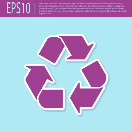 Retro purple Recycle symbol icon isolated on turquoise background. Circular arrow icon. Environment recyclable go green. Vector Illustrationのイラスト素材