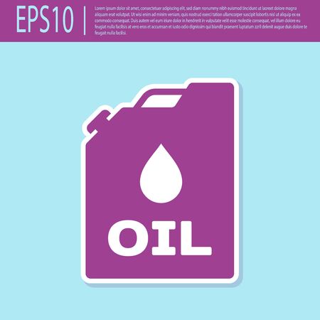 Retro purple Plastic canister for motor machine oil icon isolated on turquoise background. Oil gallon. Oil change service and repair. Engine oil sign. Vector Illustrationのイラスト素材
