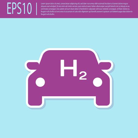 Retro purple Hydrogen car icon isolated on turquoise background. H2 station sign. Hydrogen fuel cell car eco environment friendly zero emission. Vector Illustrationのイラスト素材