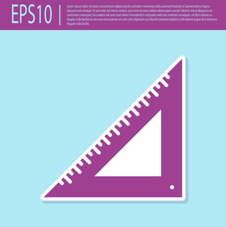 Retro purple Triangular ruler icon isolated on turquoise background. Straightedge symbol. Geometric symbol. Vector Illustrationのイラスト素材